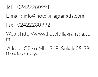 Hotel Villa Granada iletiim bilgileri